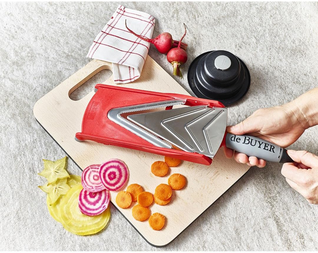De Buyer - Cortadora de verduras de acero inoxidable y protector - CUCHILLAS HORIZONTALES - Rojo