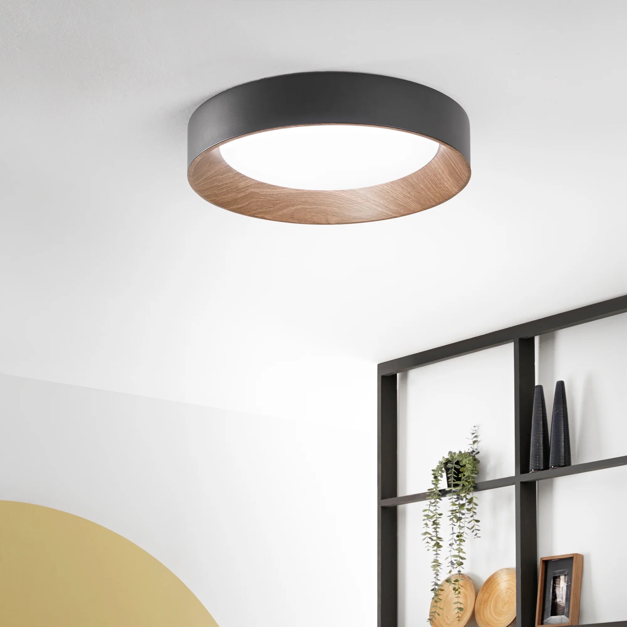 LED CEILING LAMP ARKA BLACK/WOOD 23W 3300LM CCT 3000-4000-6500K 40X40X8.5CM