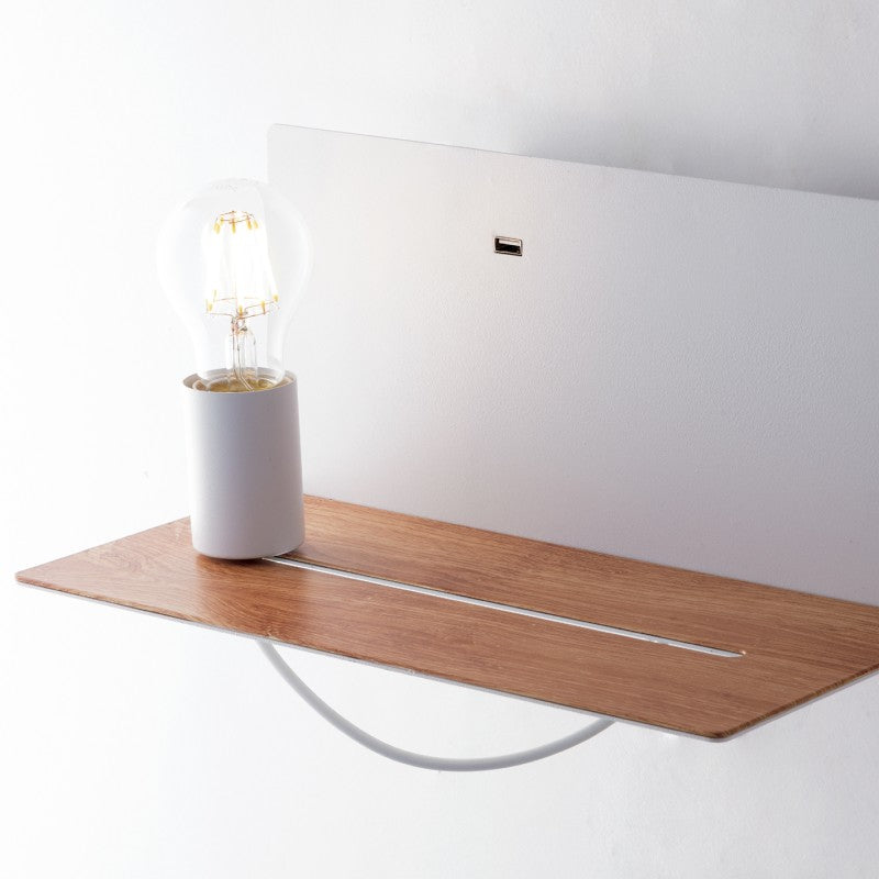 APLIQUE DE PARED FLASH BLANCO CON ESTANTE Y USB 2A 1XE27 33X18X15CM 