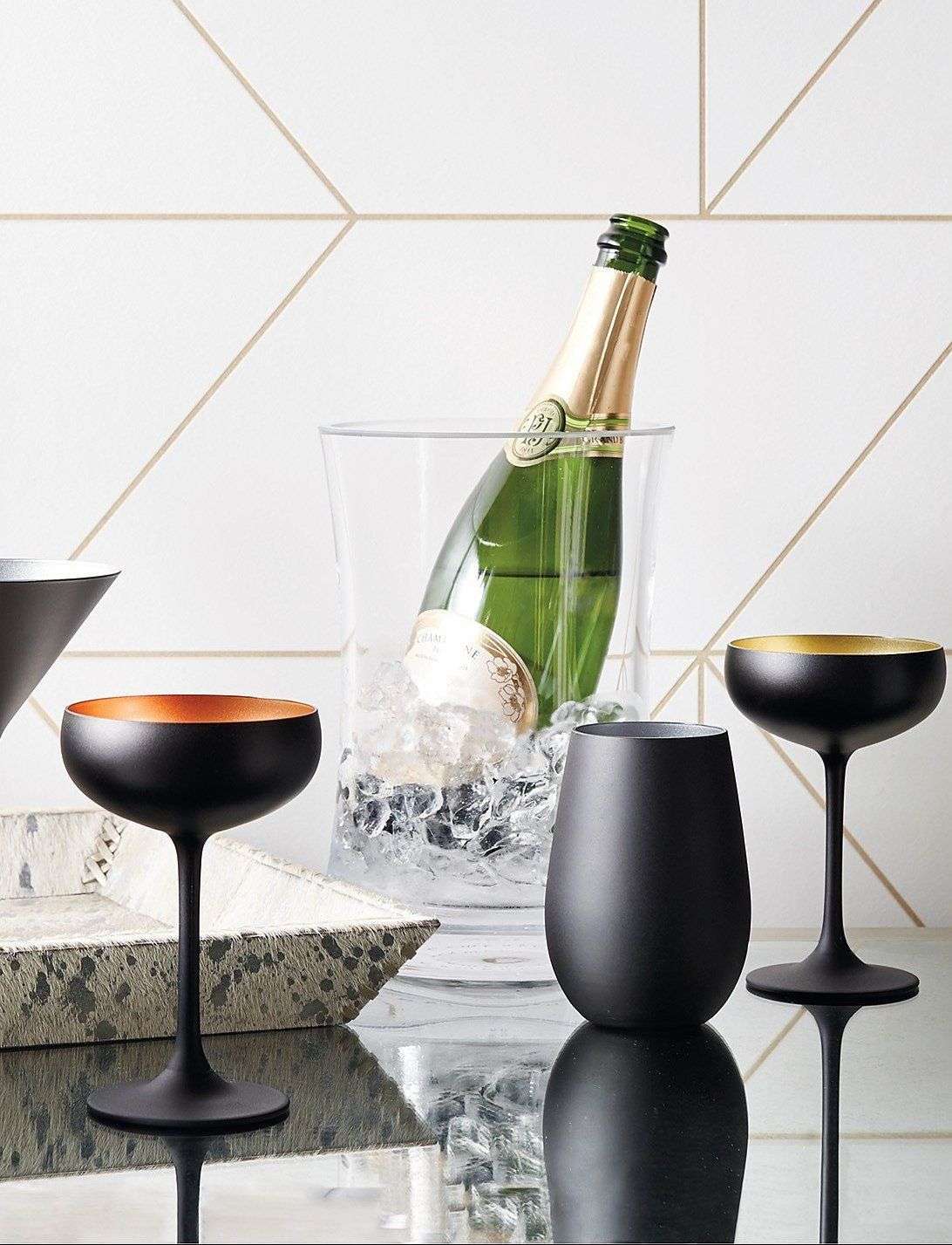 STOLZLE – OLYMPIC CHAMPAGNE GLASS - SET OF 6 - Black/Silver