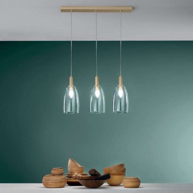 SUSPENSION BRANDY GOLD 3XE14 72X14X150CM 