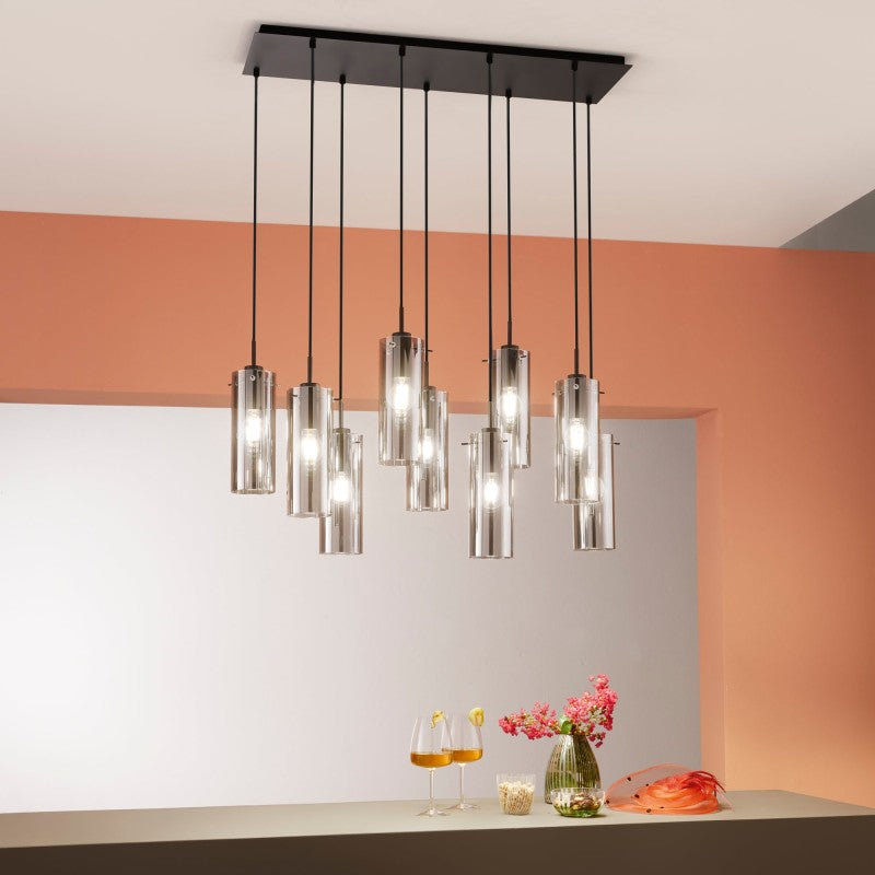 SOSPENSIONE MAGIC NERA/FUME' 9XE27 90X30X150CM