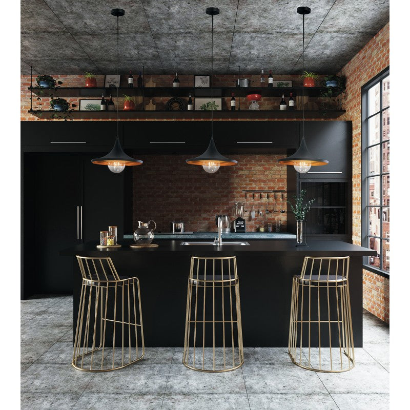 SOSPENSIONE BROADWAY NERA/ORO 1XE27 35X120CM